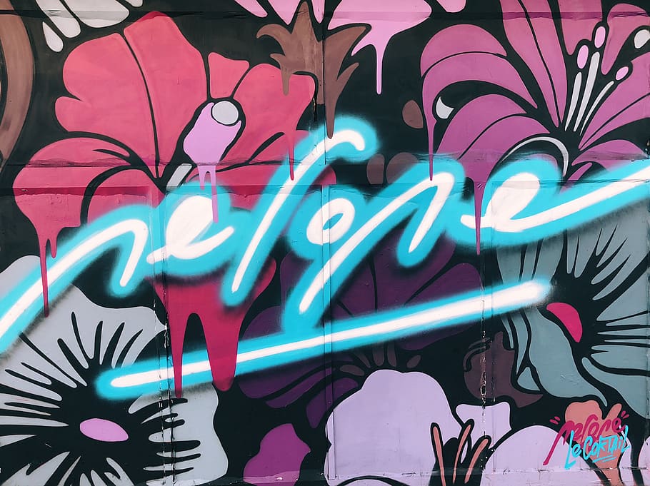 multicolored floral poster, human, person, people, graffiti, art HD wallpaper