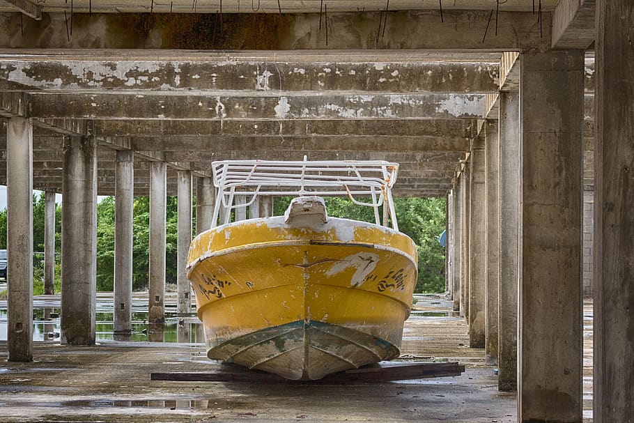 boat, architecture, day, built structure, one person, yellow HD wallpaper