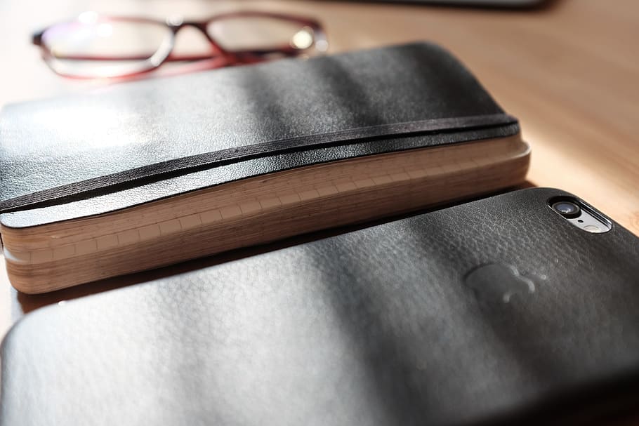 iPhone and Moleskine, apple, camera, cameras, case, glasses, internet HD wallpaper