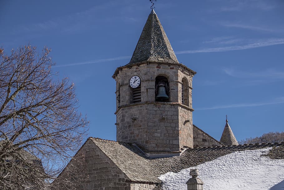 church, bell tower, clock, catholic, slate, worship, built structure HD wallpaper