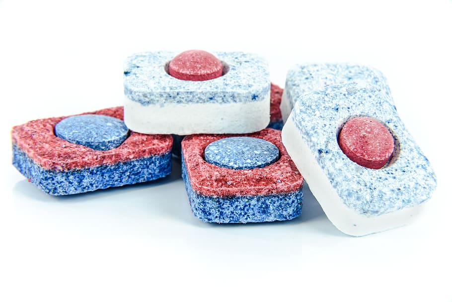 blue, dishwasher, tablets, white background, studio shot, indoors HD wallpaper