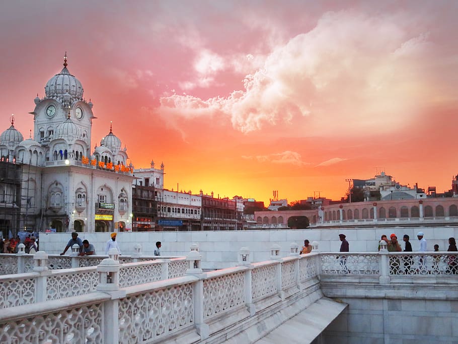 sky, nature, sunset, clouds, building, amritsar, punjab, india