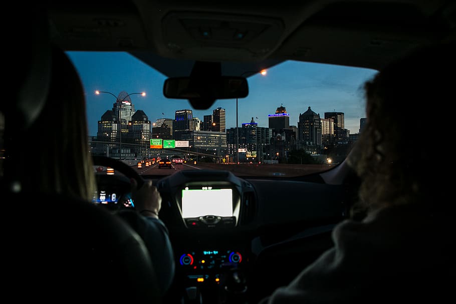 Two Persons Inside Car, blur, cityscape, driver, driving, people, HD wallpaper