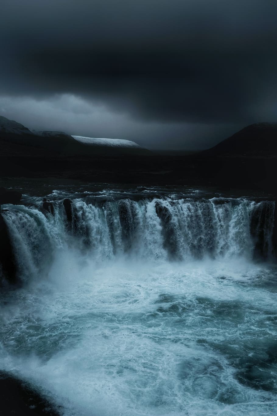 running waterfalls under grey clouds, motion, scenics - nature HD wallpaper