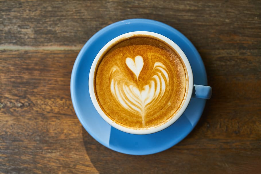 Cappuccino on Blue Ceramic Saucer, beverage, brown, caffeine HD wallpaper