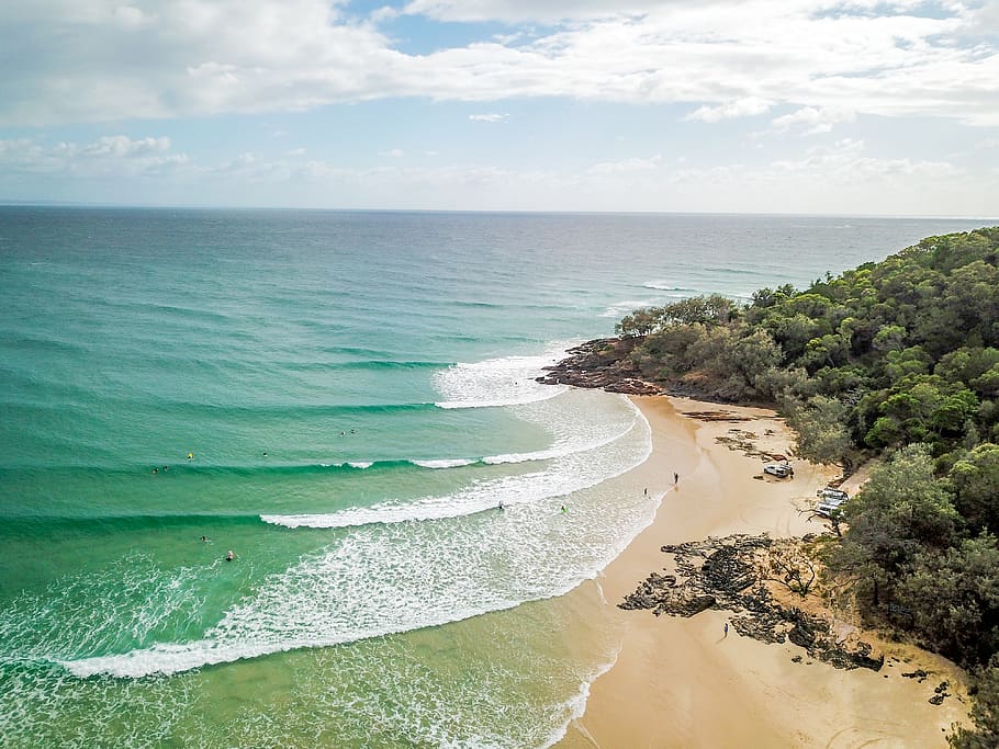 Beach during Daylight, aerial photography, aerial shot, aerial view HD wallpaper