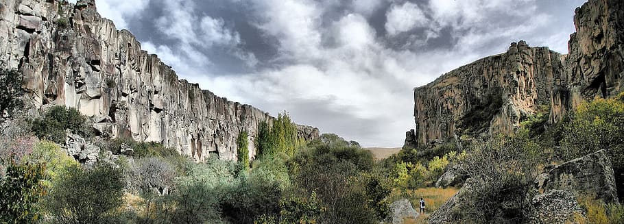 turkey, landscape, mountain, valley, cloud - sky, plant, rock HD wallpaper