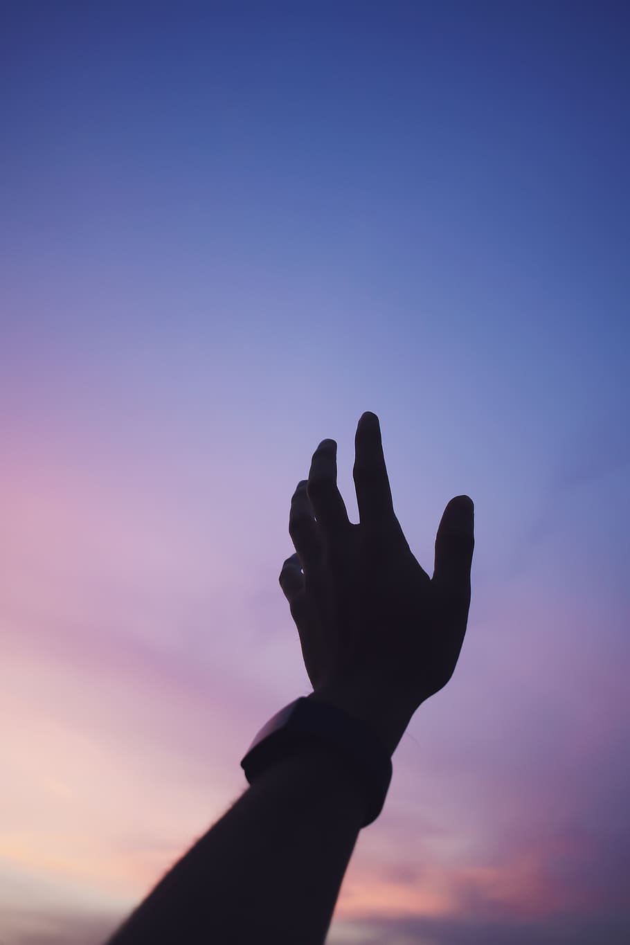 hand, sky, gradient, colors, watch, silhouette, arm, up, human body part HD wallpaper