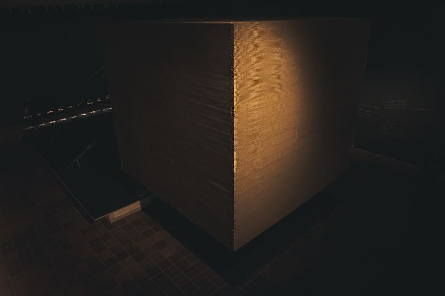 brown wooden box, lighting, denmark, louisiana museum of modern art HD wallpaper