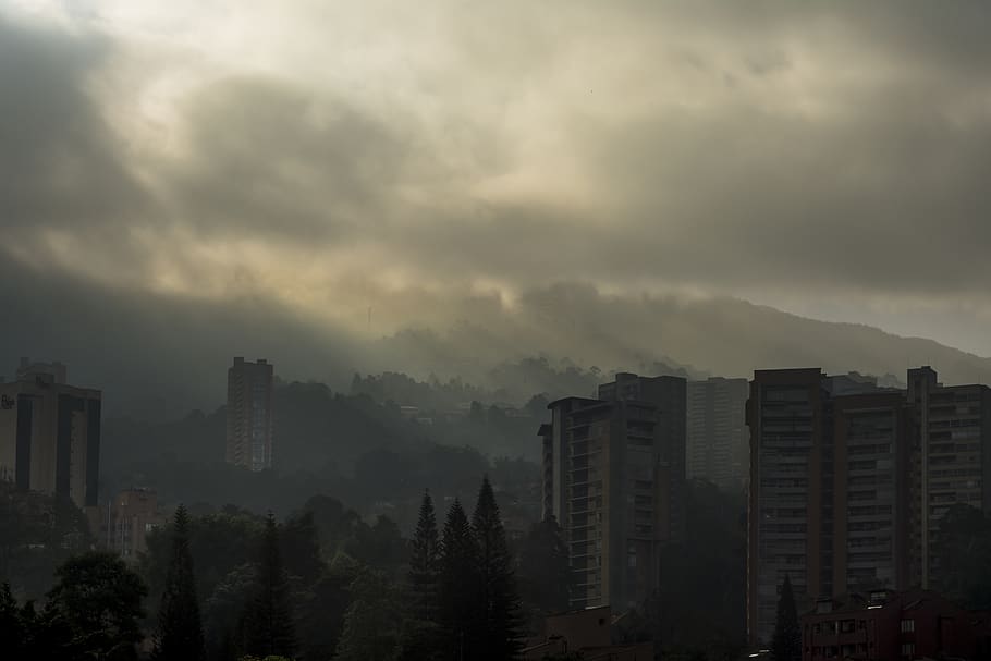 colombia, medellín, poblado medellin, morning, mist, skyline, HD wallpaper