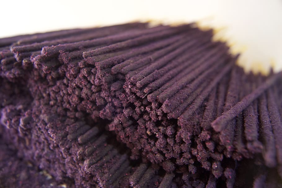 incense sticks, bundle, close-up, purple, wool, textile, selective focus HD wallpaper
