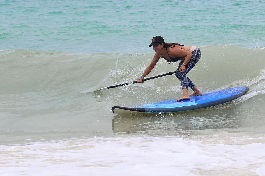 Woman Surfing, action, beach, enjoyment, fun, leisure, recreation HD wallpaper