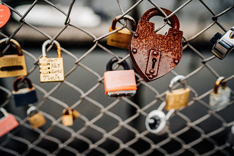 padlocks on chain link fence, united states, portsmouth, love wall HD wallpaper