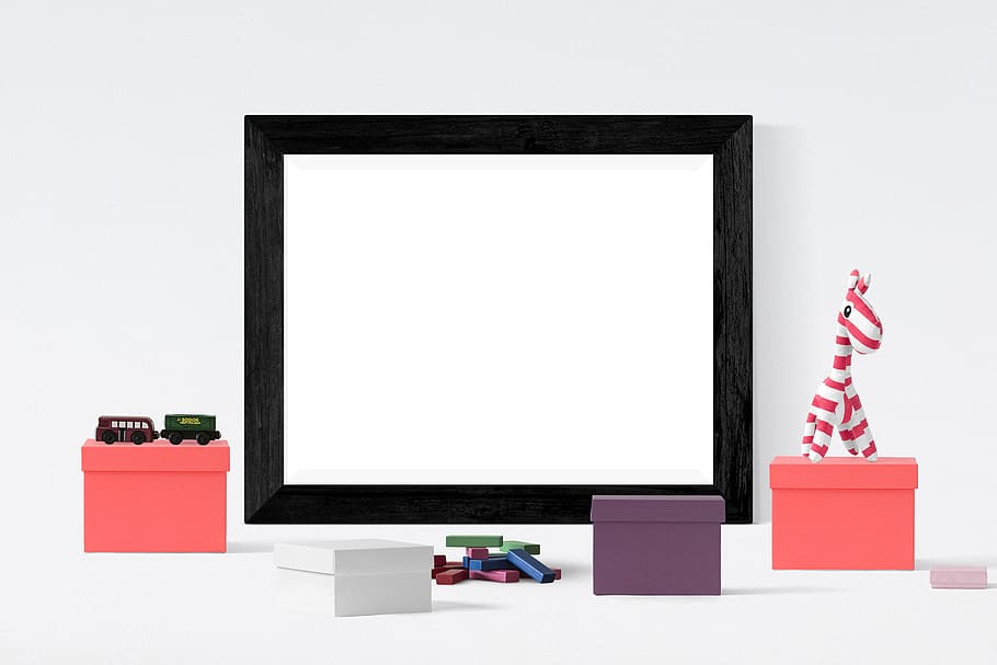 poster, frame, toys, boxes, blank, copy space, technology, computer, HD wallpaper