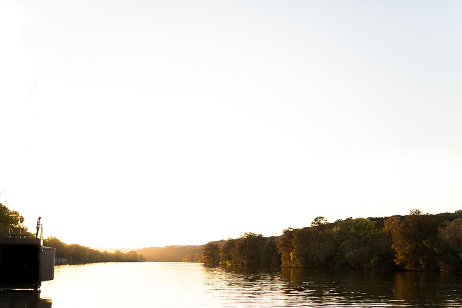 lake austin, united states, miniature, sunset, water, tree, HD wallpaper