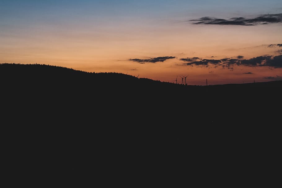 orange sky, united kingdom, pontyclun, silhouette, dawn, sunset HD wallpaper