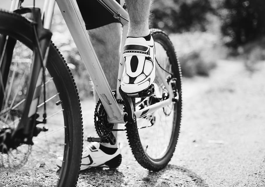 Grayscale Photography of Person Riding Bicycle, active, activity, HD wallpaper