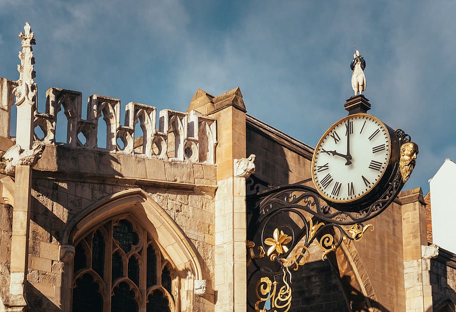 black analog clock at 10:00, architecture, built structure, building exterior HD wallpaper