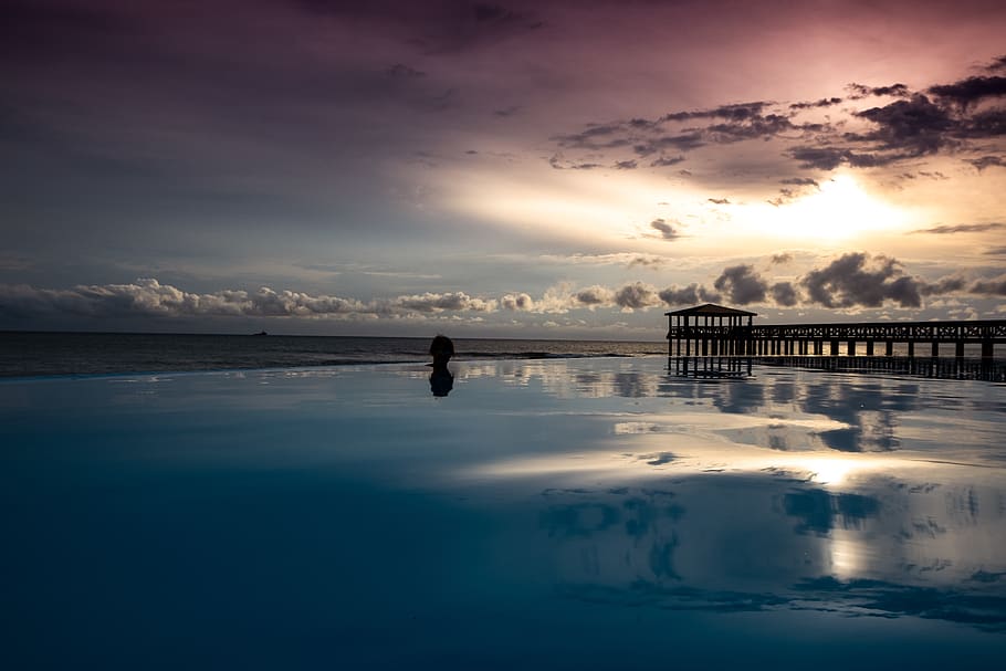 dock on water during sunset, waterfront, pier, port, hotel pestana 5* HD wallpaper