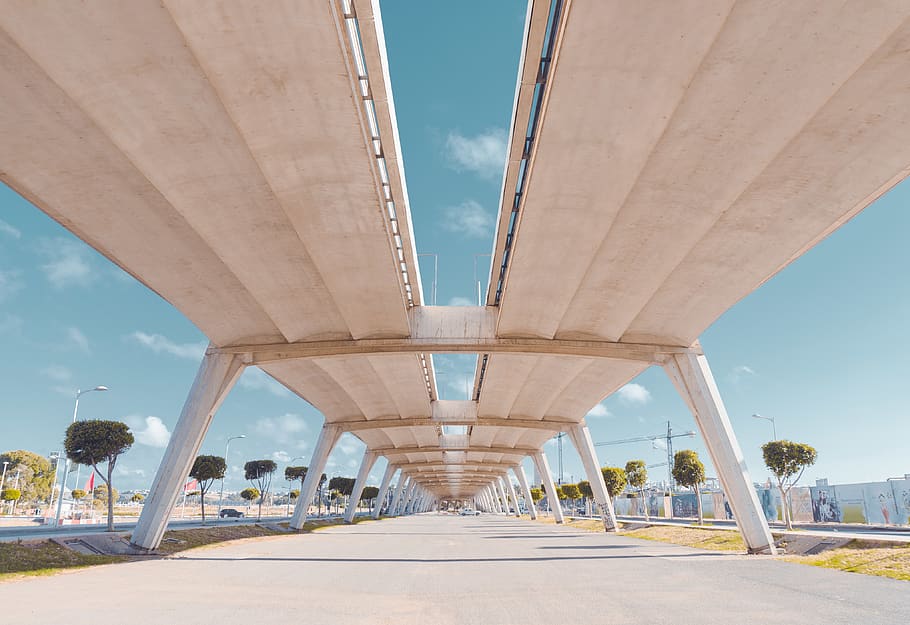 low angle photo of white concrete bridge, road, way, overpass, HD wallpaper