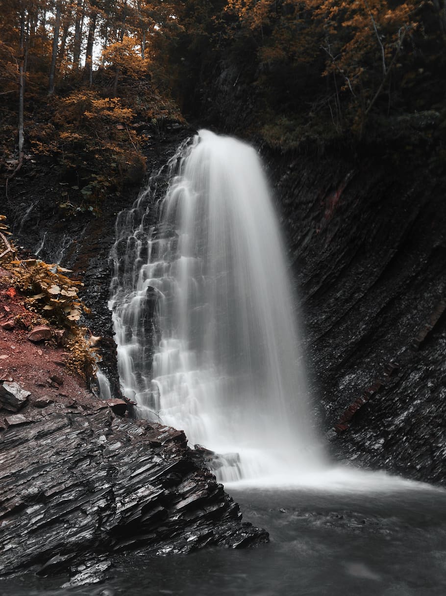 Waterfalls, cascade, flow, long-exposure, mobilechallenge, nature HD wallpaper
