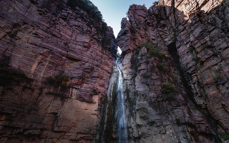 nature, mountain, outdoors, cliff, water, river, rock, sky HD wallpaper
