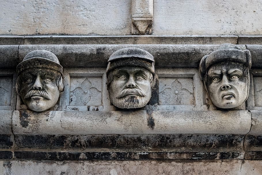 sculpture, faces, masonry, architecture, facade, building, concrete art HD wallpaper