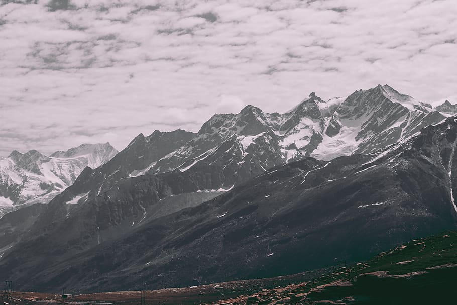 Black and White Mountain, clouds, cold, dawn, daylight, landscape HD wallpaper