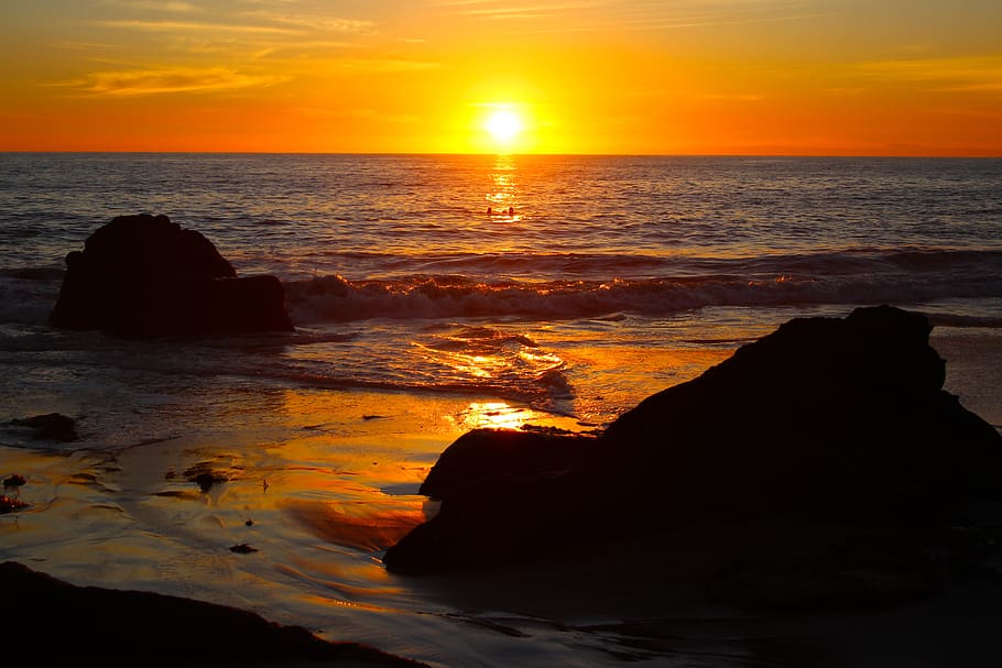 sunset, beach, ocean, sea, water, sky, twilight, coast, sand HD wallpaper