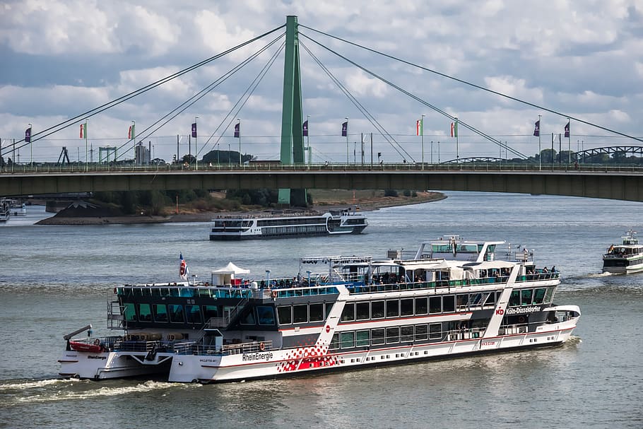 bridge, river, ship, river navigation, inland waterway transport HD wallpaper