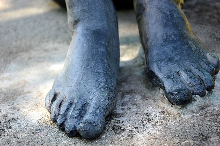 HD wallpaper: feet, statue, art, sculpture, part of neck, ten, barefoot