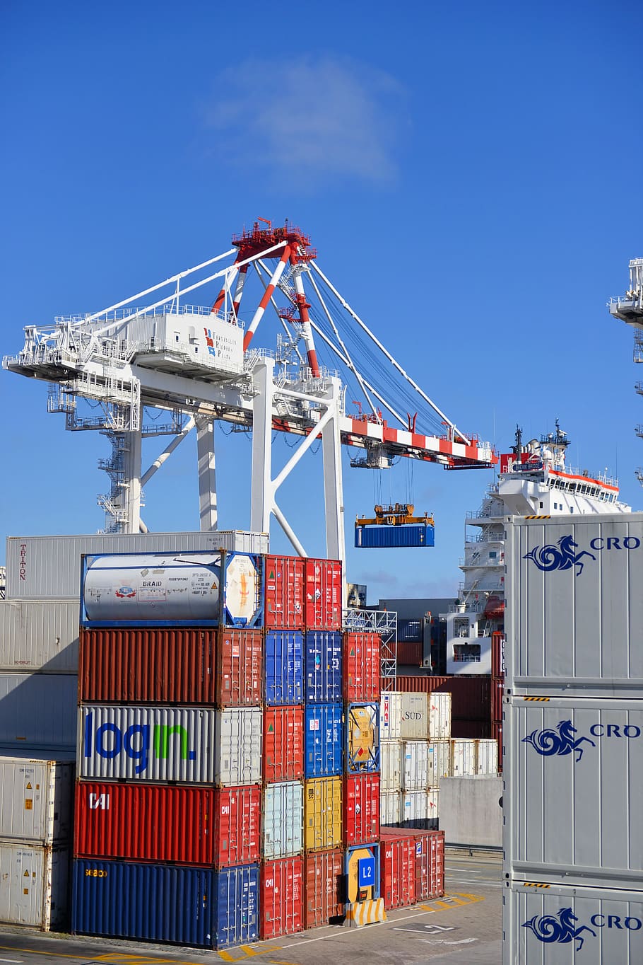 Cargo Containers Trailer Lot, crane, export, harbor, import, industry, HD wallpaper