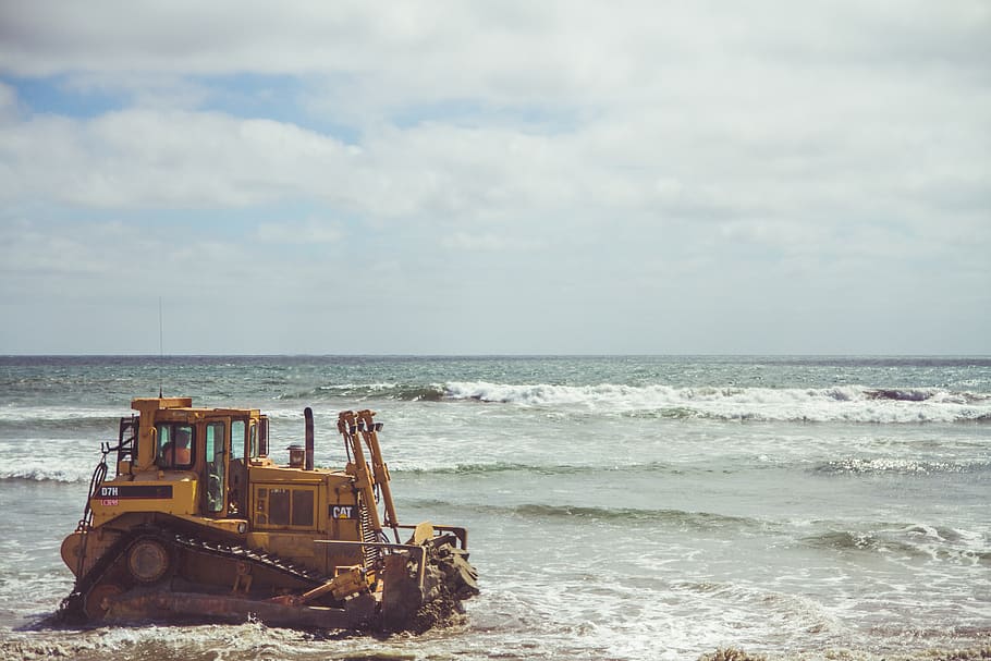 united states, oceanside, pollution, tractor, environment, contruction, HD wallpaper