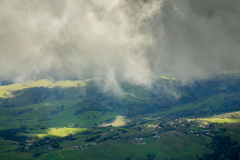 green mountains under white clouds, landscape, cloud - sky, scenics - nature HD wallpaper