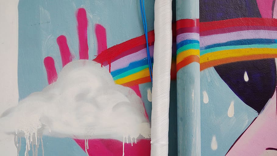 brazil, beco do batman, cloud, spray, rainbows, street art HD wallpaper