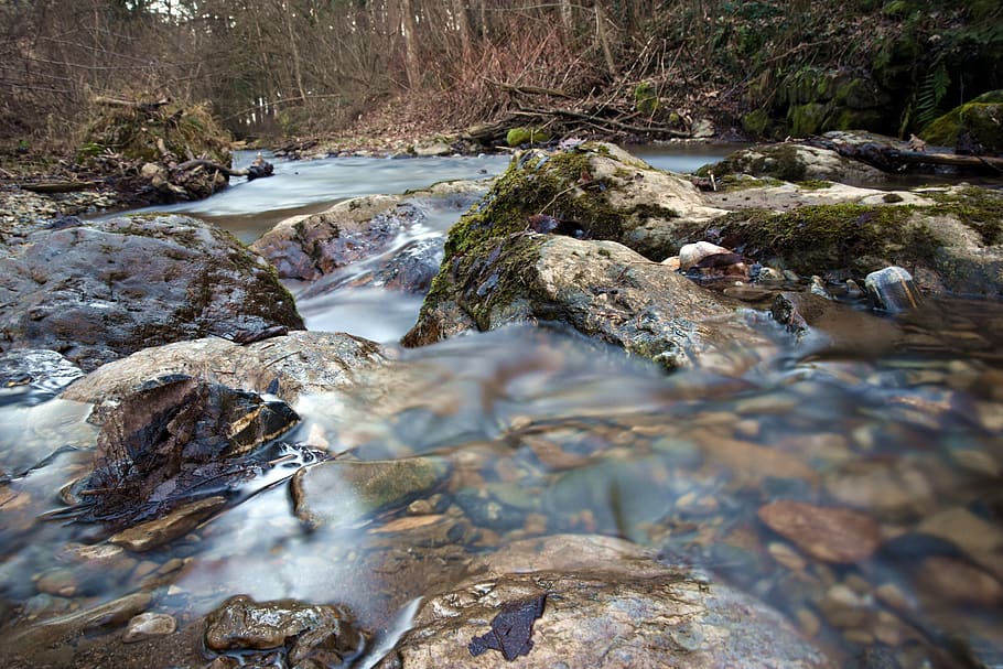 long exposure, water, river, bach, waterfall, landscape, nature HD wallpaper
