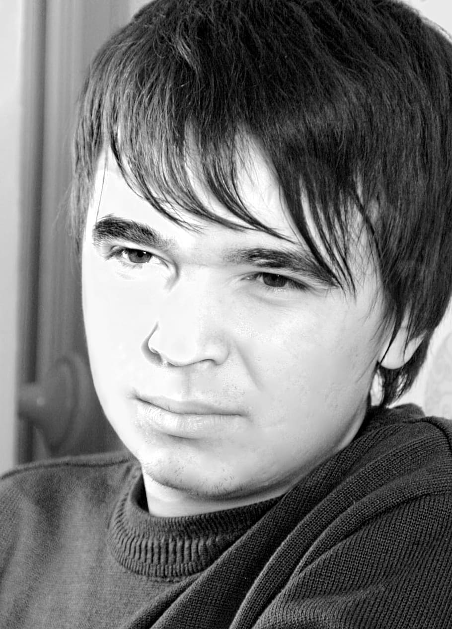 black, bw, close-up, closeup, copy-space, copyspace, face, guy HD wallpaper