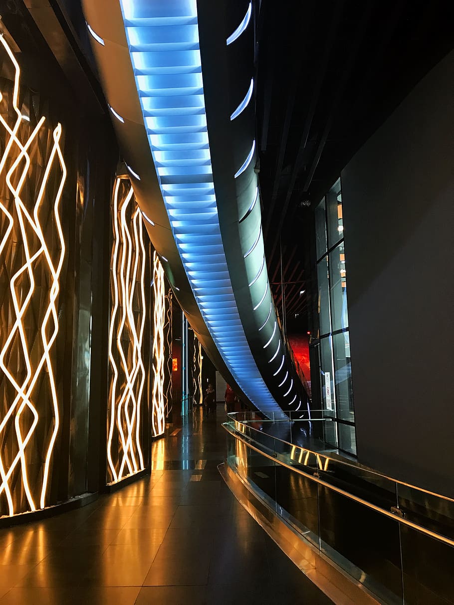 flooring, corridor, handrail, banister, lighting, prospekt mangilik yel. HD wallpaper