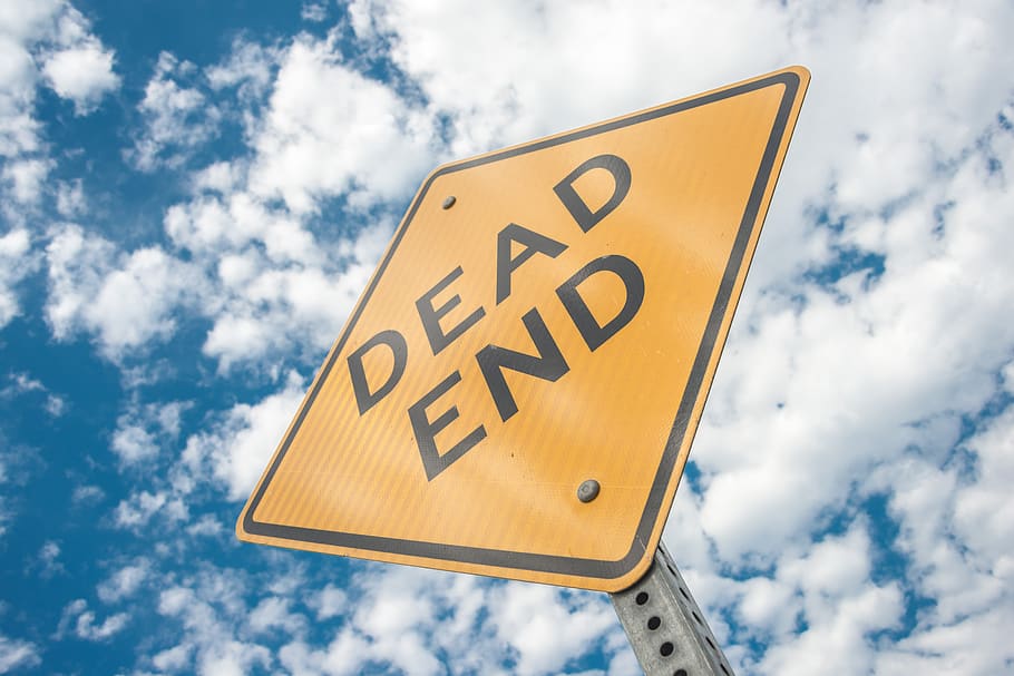 Yellow Dead End Sign during Day Time, blue sky, clouds, danger, HD wallpaper