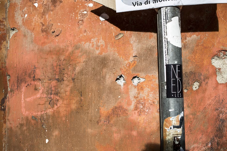 italy, rome, art, wall, needles, sticker, street, metal, weathered HD wallpaper