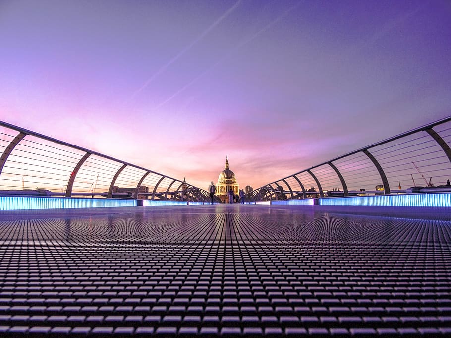 architecture, building, infrastructure, lights, sky, clouds HD wallpaper