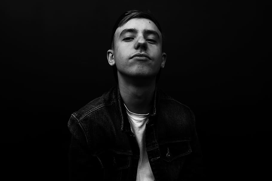 men's denim jacket, studio shot, one person, black background HD wallpaper