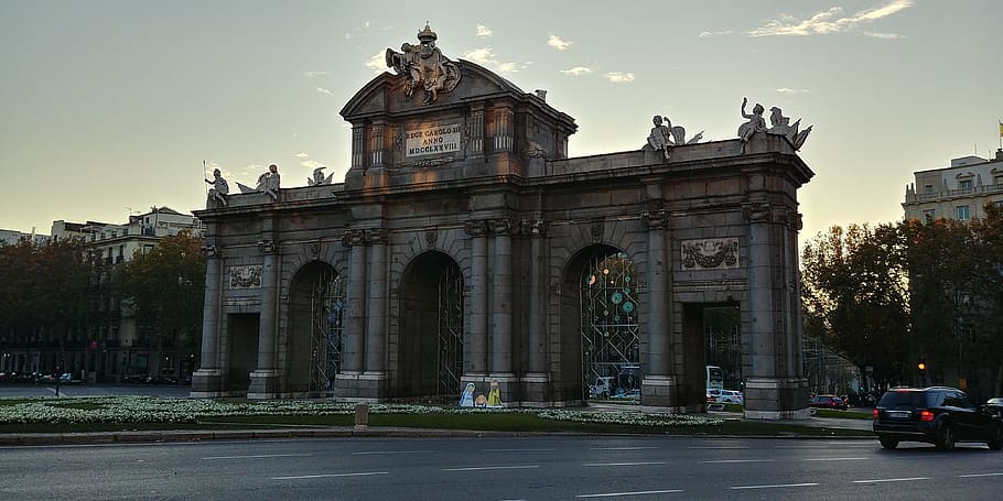 madrid, arch, arco, architecture, built structure, building exterior HD wallpaper
