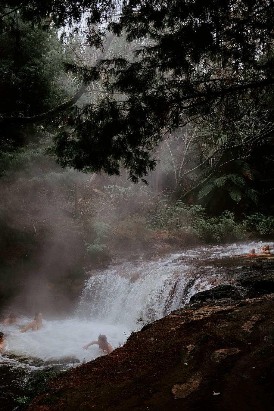 waterfalls beside tree, outdoors, river, nature, person, human HD wallpaper