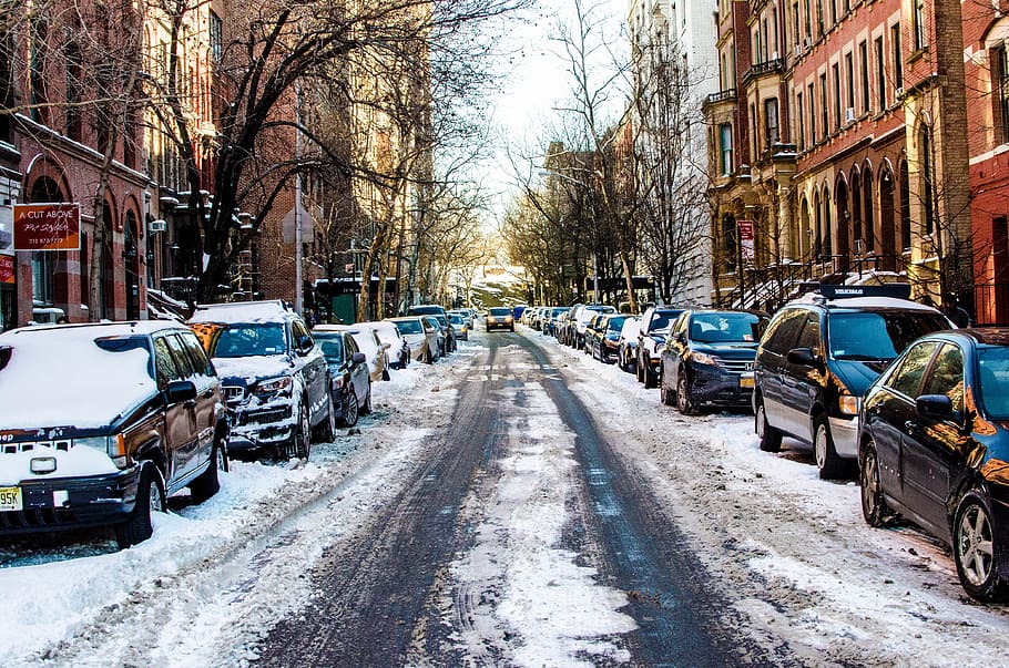pathway, plow, vehicle, season, storm, new york, snow, cars HD wallpaper