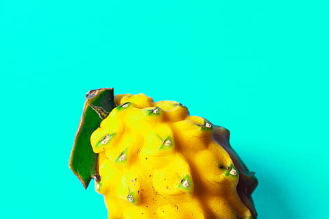 yellow fruit on teal surface, food, plant, fresh, juice, bright HD wallpaper
