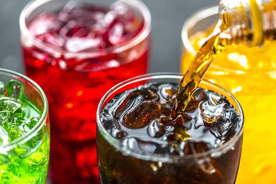 Assorted Soda in Glasses, beverages, cold, colorful, colourful