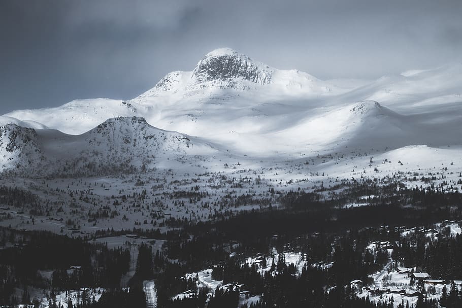 Mountain Coated With Snow Under Gray Sky, altitude, clouds, cold HD wallpaper