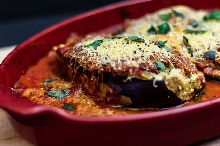 Plated Grilled Meal, baking, basil, cheese, close-up, cuisine HD wallpaper