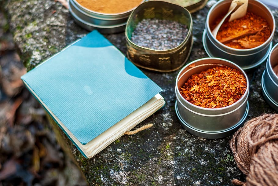 blue softbound book, spice, gastonia, united states, plant, food HD wallpaper